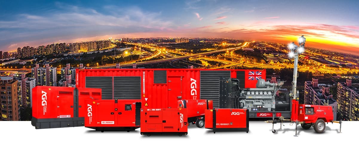 Large industrial diesel generators inside a modern power facility